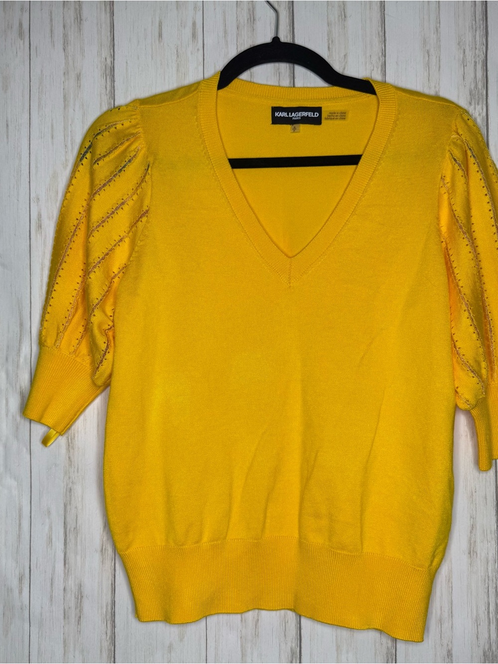 Karl Lagerfeld Yellow V-Neck Sweater Small